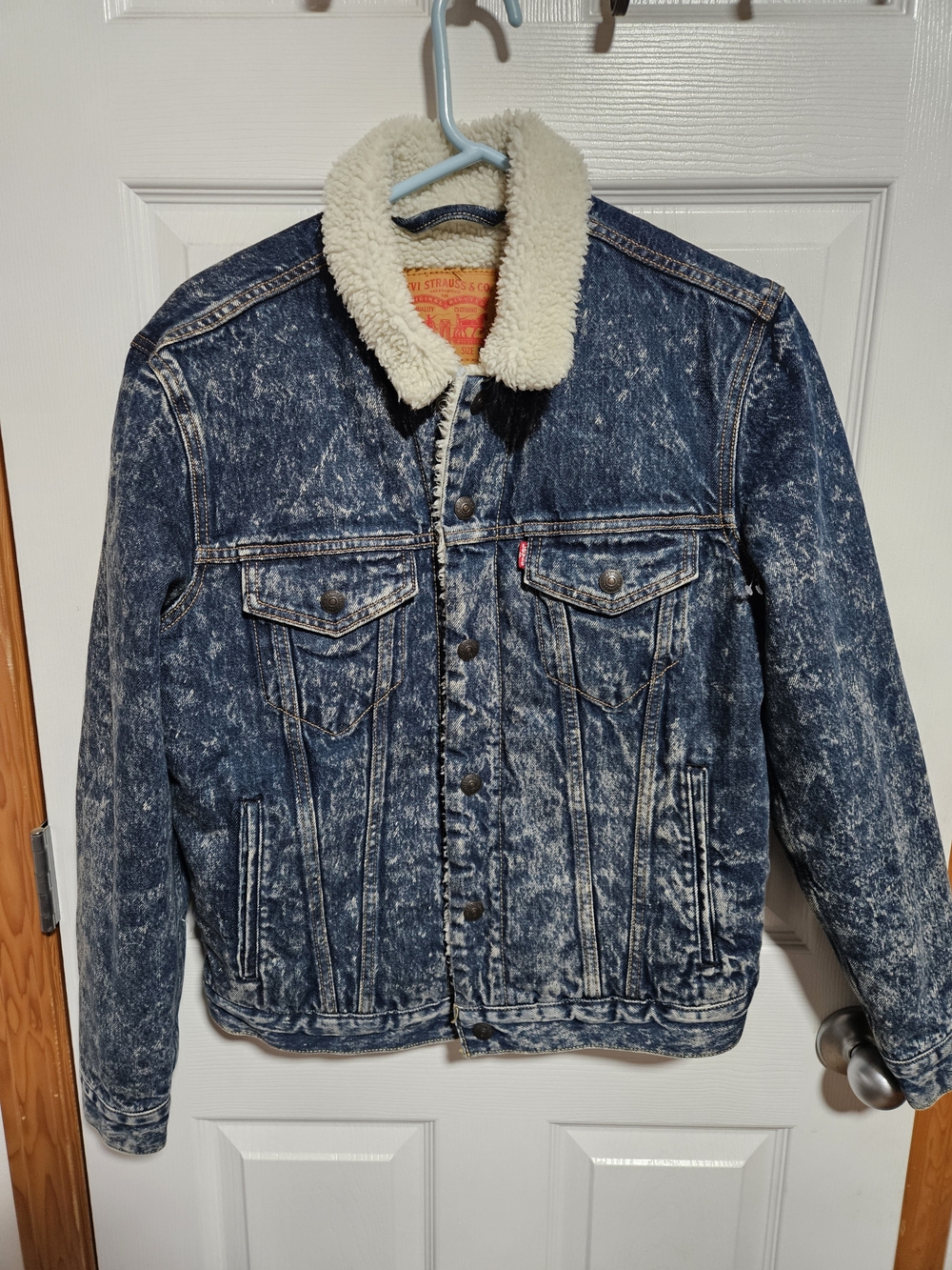 Levi's Dark Acid Wash Blue Sherpa Collar Denim Jacket